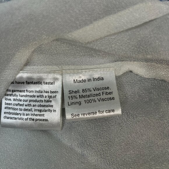 Rococo Sand Floral Lurex Chiffon Mini Dress Blue Multicolor Romantic Petite PP - Picture 14 of 14